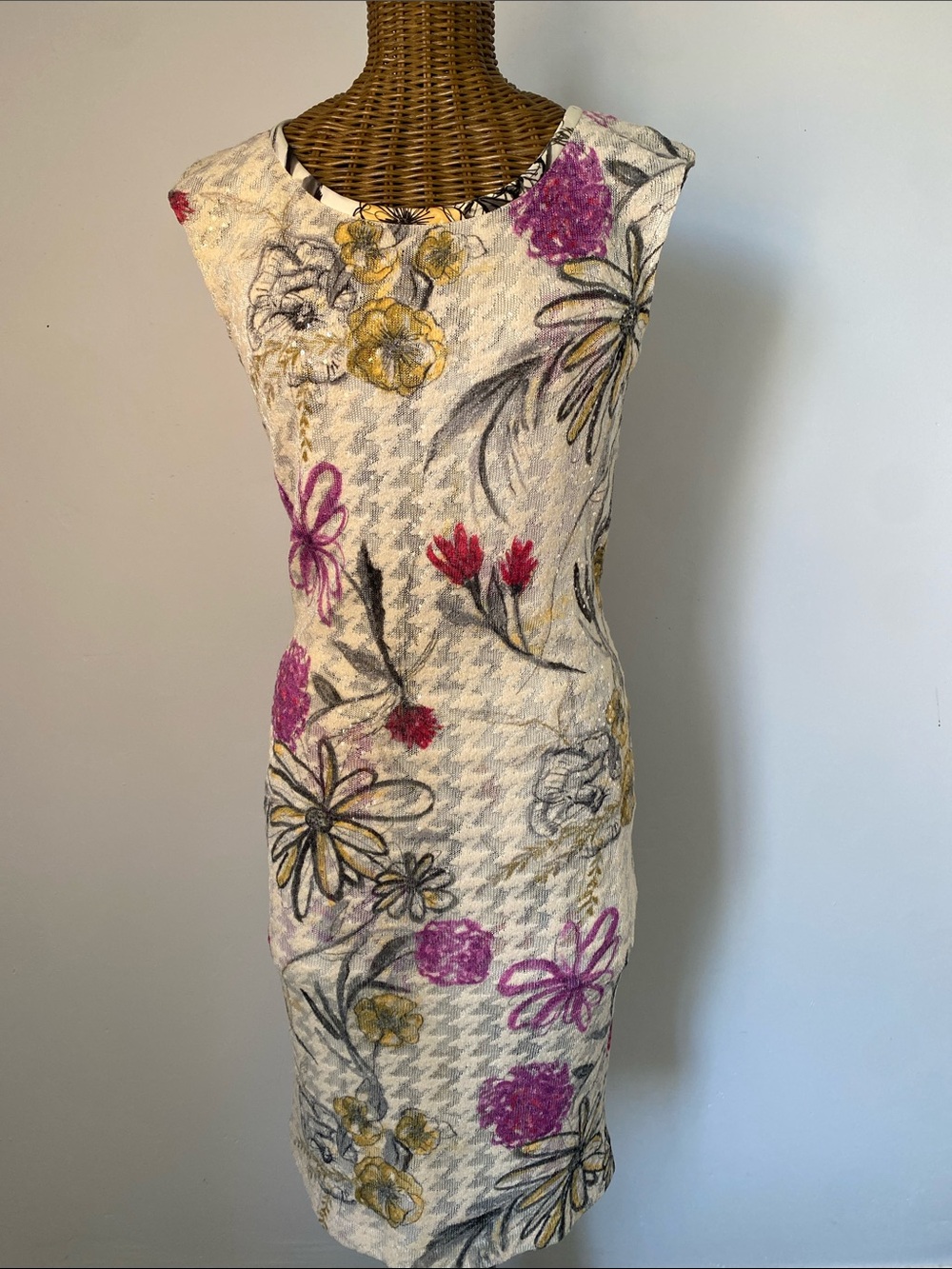 St. John Cream Midi Dress with Pink & Yellow Floral Accents